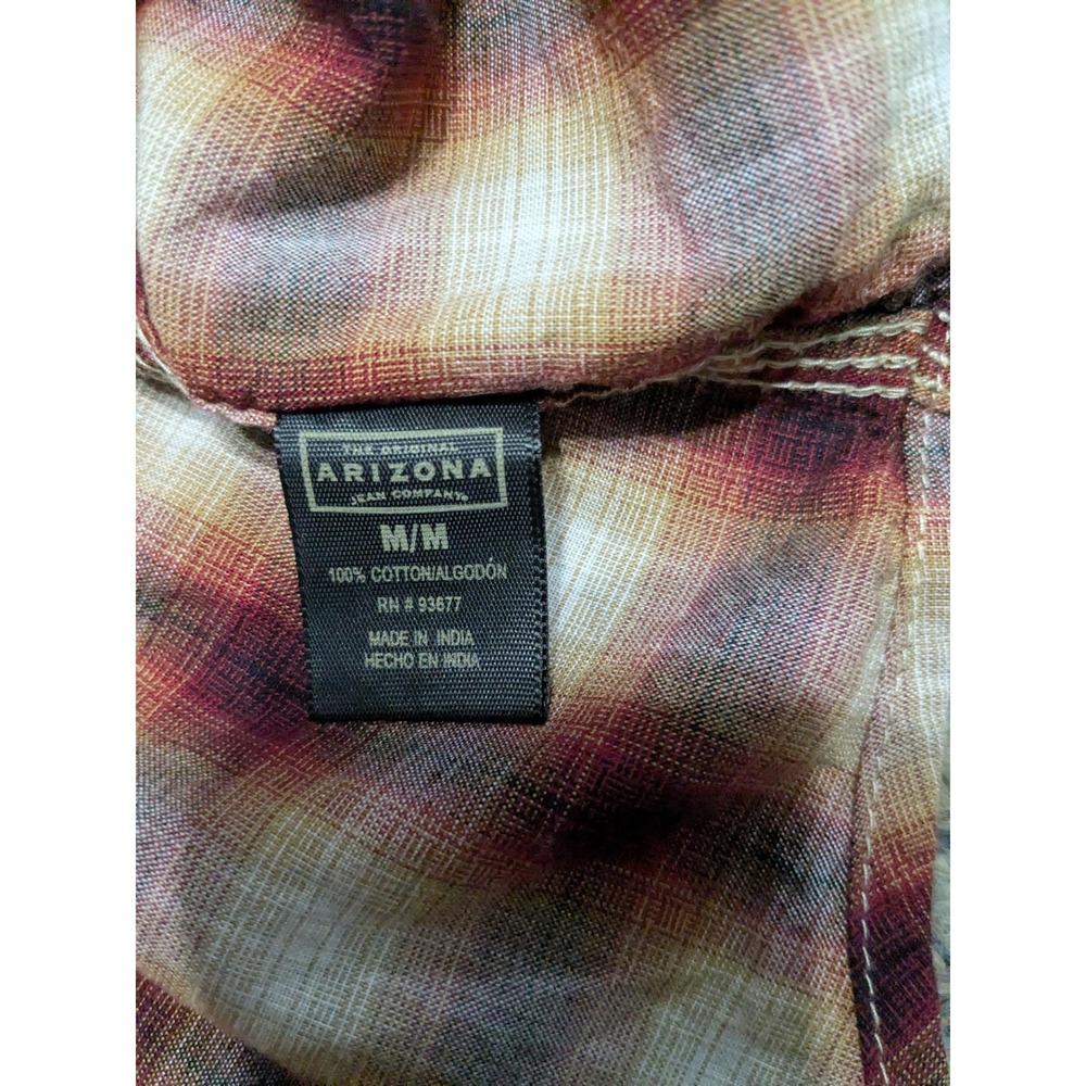 Arizona Jean Company Mens Western Plaid Snap Button Shirt Burgundy Tan Medium - Picture 4 of 6